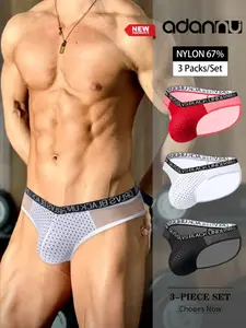 Men's 3-Pack Triangle Underwear, Breathable Mesh Fabric, Quick-Dry High Stretch Nylon, Lightweight Seamless Comfort, Youth Sports Gym Daily Wear, Workout Gym Underwear, Jock Underwear