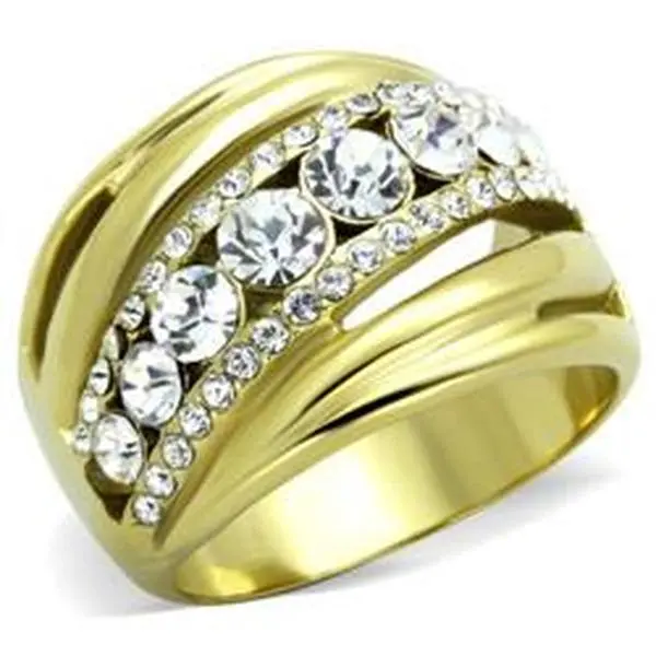 Alamode TK1880-8 Women IP Gold Stainless Steel Ring with Top Grade Crystal in Clear - Size 8