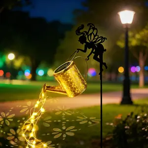 Iron Fairy Silhouette Watering Can, Outdoor LED Solar Fountain Light, Automatic Switch, Garden Lawn Patio Table Gift, Solar Garden Lights