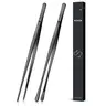 2 Pcs 12-in Stainless Steel Cooking Tweezers Utensils, Precision Serrated Tips Professional Chef Kitchen Tools for BBQ, Plating