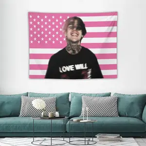 "Lil Peep Pink American Flag" Emo Rap Tapestry 3x5 FT - Polyester Home Textile American Hip-Hop / Fan Style Wall Hanging for Bedroom & Music Space Decor, GothBoiClique Banner