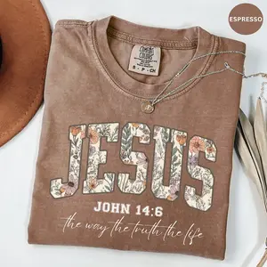Comfort Colors Jesus Is King T-shirt, Blue Floral Toile De Jouy Christian Tee Gift, Bible Verse John 14:6 T-shirt, Trendy Faith Apparel Gift