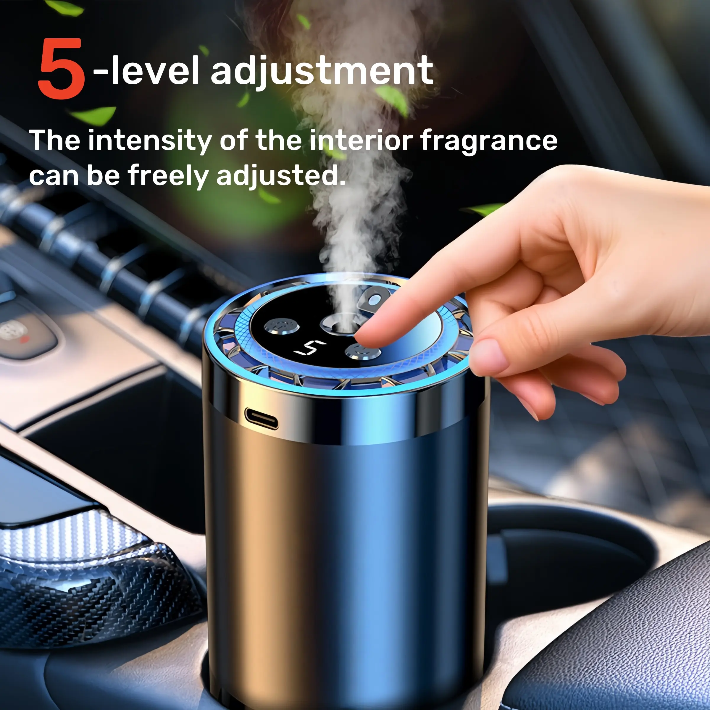 Car air fragrance, machine with starry sky projection, 5-level adjustment, aluminum alloy, eliminates interior odors, essential oil therapy, vehicle use, Car air diffuser, Car aroma diffuser, Car scent diffuser