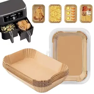 50 pieces of pre cut air fryer liner -8.66X5.51 inch non stick baking paper, suitable for multi-layer fryers, heat-resistant disposable rectangular paper, easy to clean and reusable, air fryer accessory.