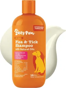 Zesty Paws Flea & Tick Removal Shampoo for Dogs - 16-fl oz Natural Soothing Deodorizing Cleaning Formula with Cedarwood Oil & Peppermint for Skin & Coat Care