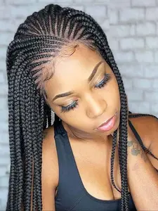 Long Braided Lace Wigs for Women, Box Braided Wigs, Gorgeous Fluffy Wigs with Baby Hair, Synthetic Braided Lace Wigs for Party, Daily Use