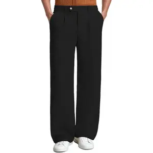 Mens Linen Casual Dress Pants Old Money Pleated Wide Leg Baggy Vintage Relaxed Fit Slacks Work Office Trousers
