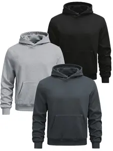 3-Pack Men's Hooded Sweatshirts, Simple and Versatile, Solid Color Large Pockets, College Style Casual Long Sleeve Tops for Couples, Plain Pocket Hoodie