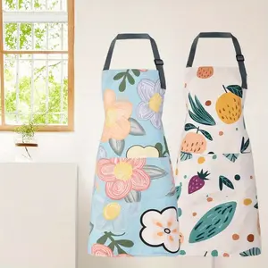 2PCS Floral Print Waterproof Apron with Pockets - Adjustable,Multi-Purpose Kitchen Gardening Apron for Women Wrinkle-Resistant Fabric