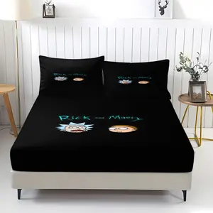 3-Piece Rick And Morty Patterned Fitted Sheet Set, Soft And Durable Bedding Set Includes 1 Flat Sheet And 2 Pillowcases, Daily Holiday Birthday Gift Bedroom Decorations For Kids And Adults, Bed Sheets Set