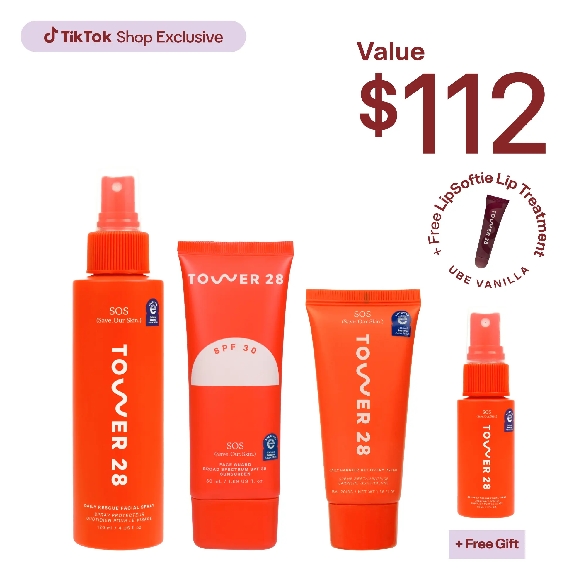 Tower 28 SOS Skincare Set: SOS Rescue Spray, Recovery Cream, Face Guard SPF 30 (+ FREE Mini SOS Rescue Spray + Makeup Bag) Tower 28 SOS Skincare Set: SOS Rescue Spray, Recovery Cream, Face Guard SPF 30 (+ FREE Mini SOS Rescue Spray + Makeup Bag)
