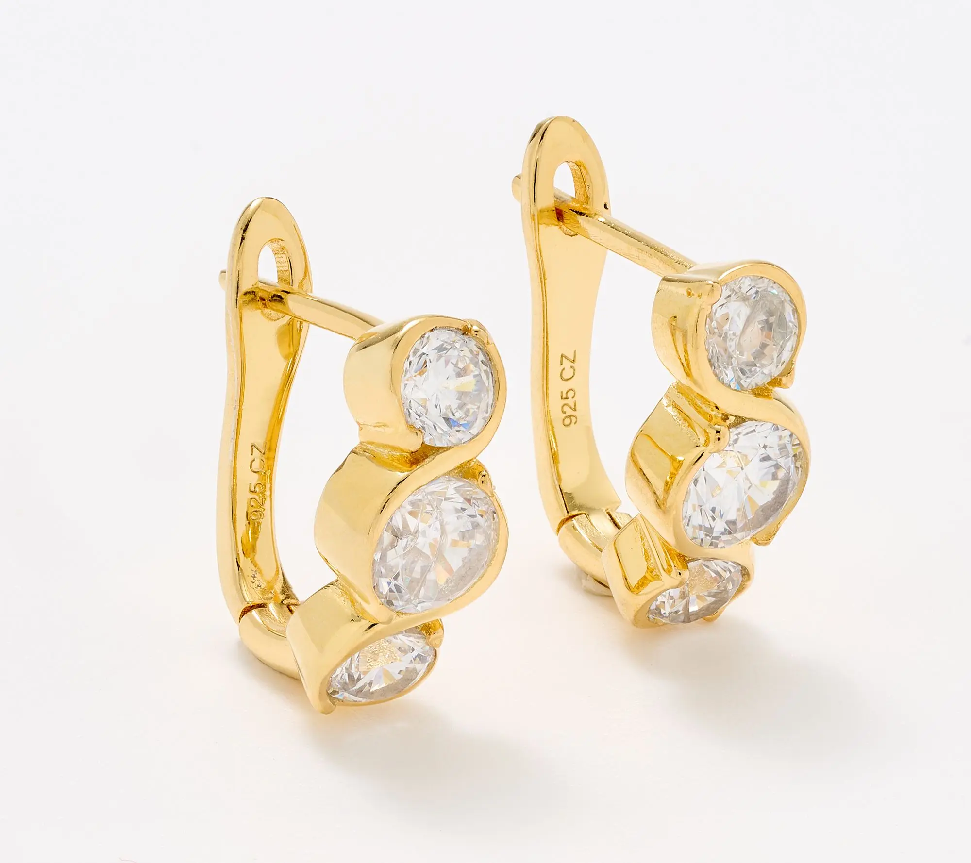 Diamonique Woven Tri-Stone Huggie Hoop Earrings, Sterling Silver