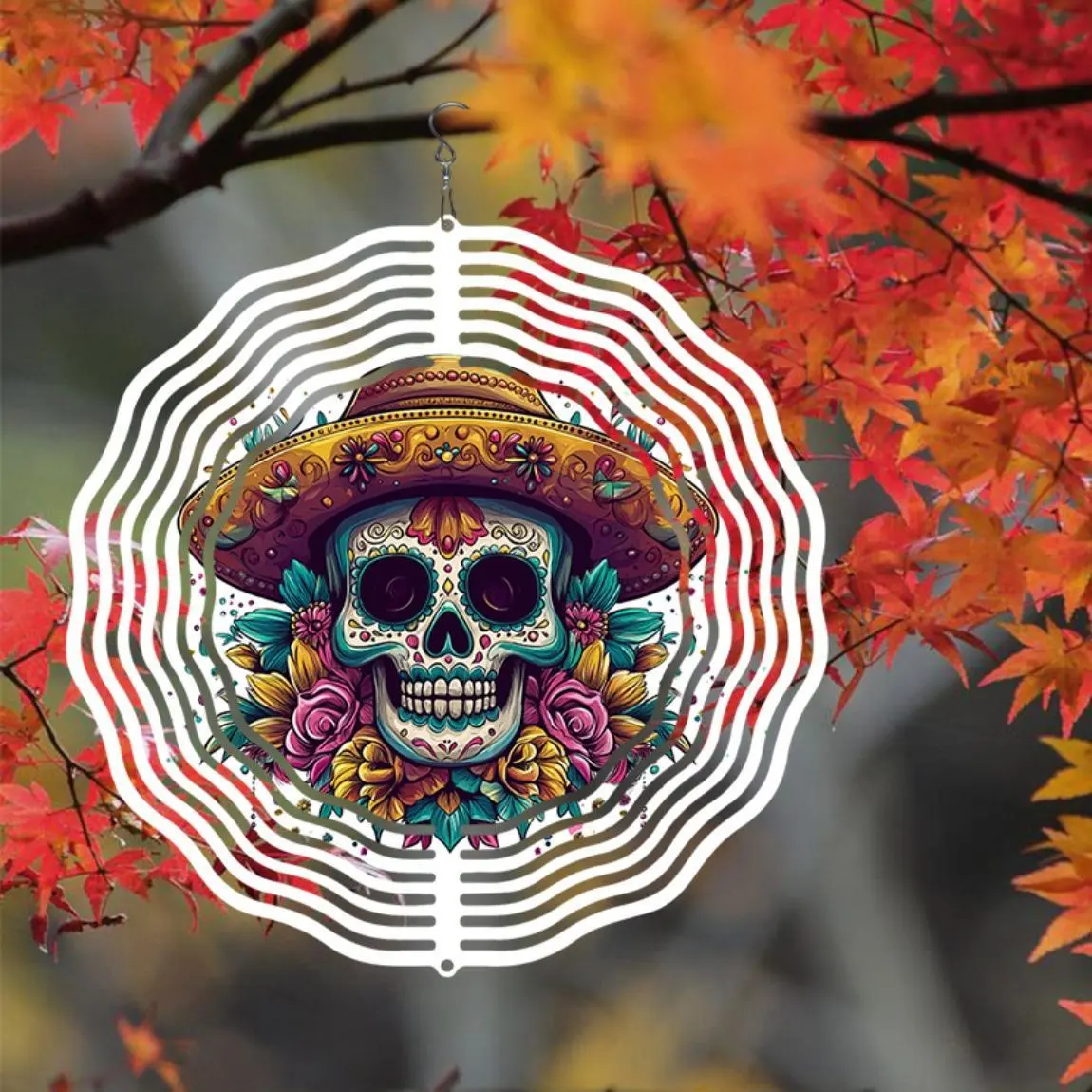 Skull Design Hanging Wind Chime, Creative Colorful Wind Spinner, Wind Direction Gyro Bell, Garden Decoration Supplies for Outdoor Garden Patio