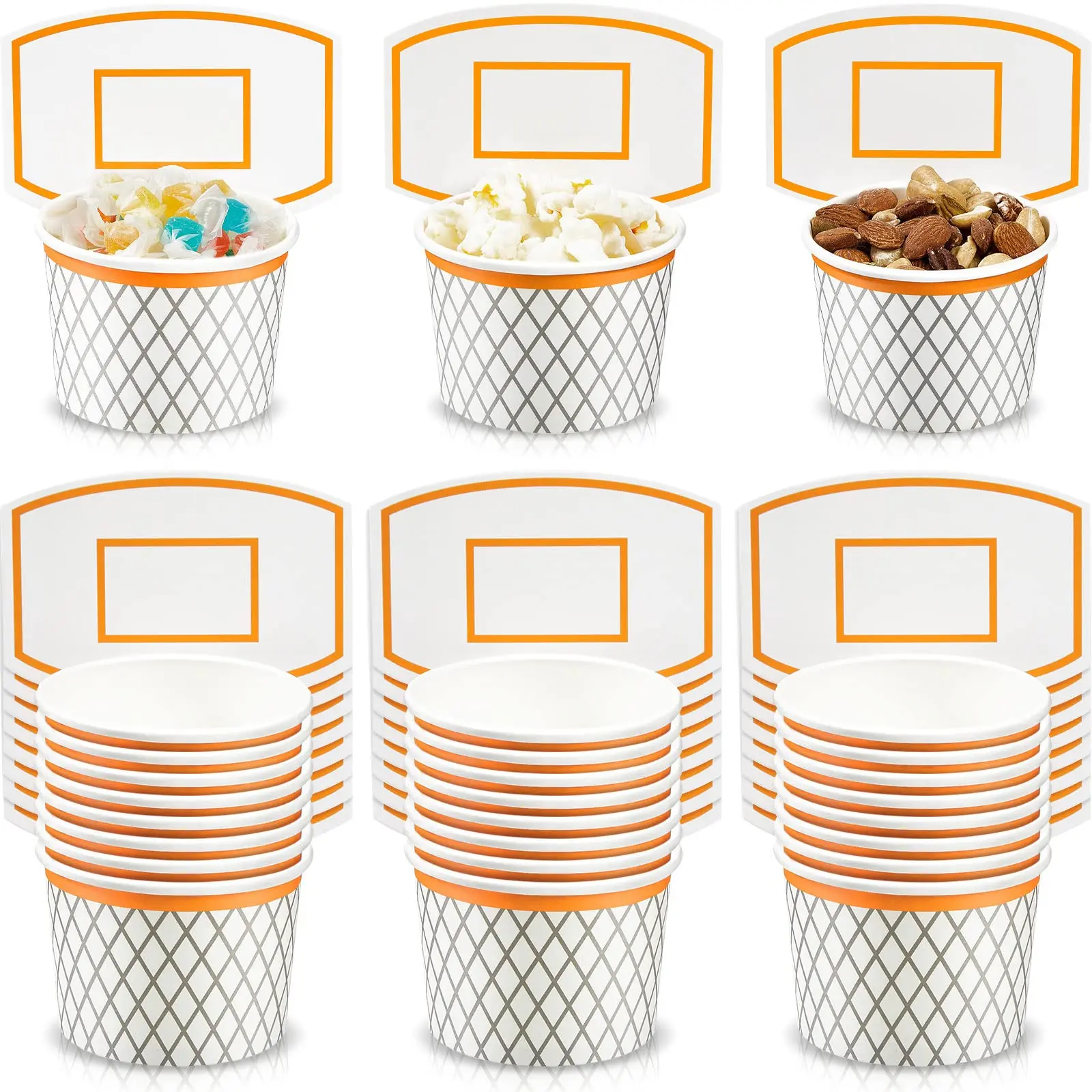 24 Pieces Basketball Hoop Snack Cups Basketball Party Decorations Paper Party Supplies Paper Snack Cups Disposable Treat Food Bowls for Ball Themed Birthday Favors