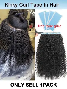 Kinky Curl Human Tape In Hair Extension, 12-22 Inch Length Options, High Density Pack of 20 Sheets, No Glue Invisible Film, Glueless Kinky Curly, Professional African Braid Style, Human Hair Extensions