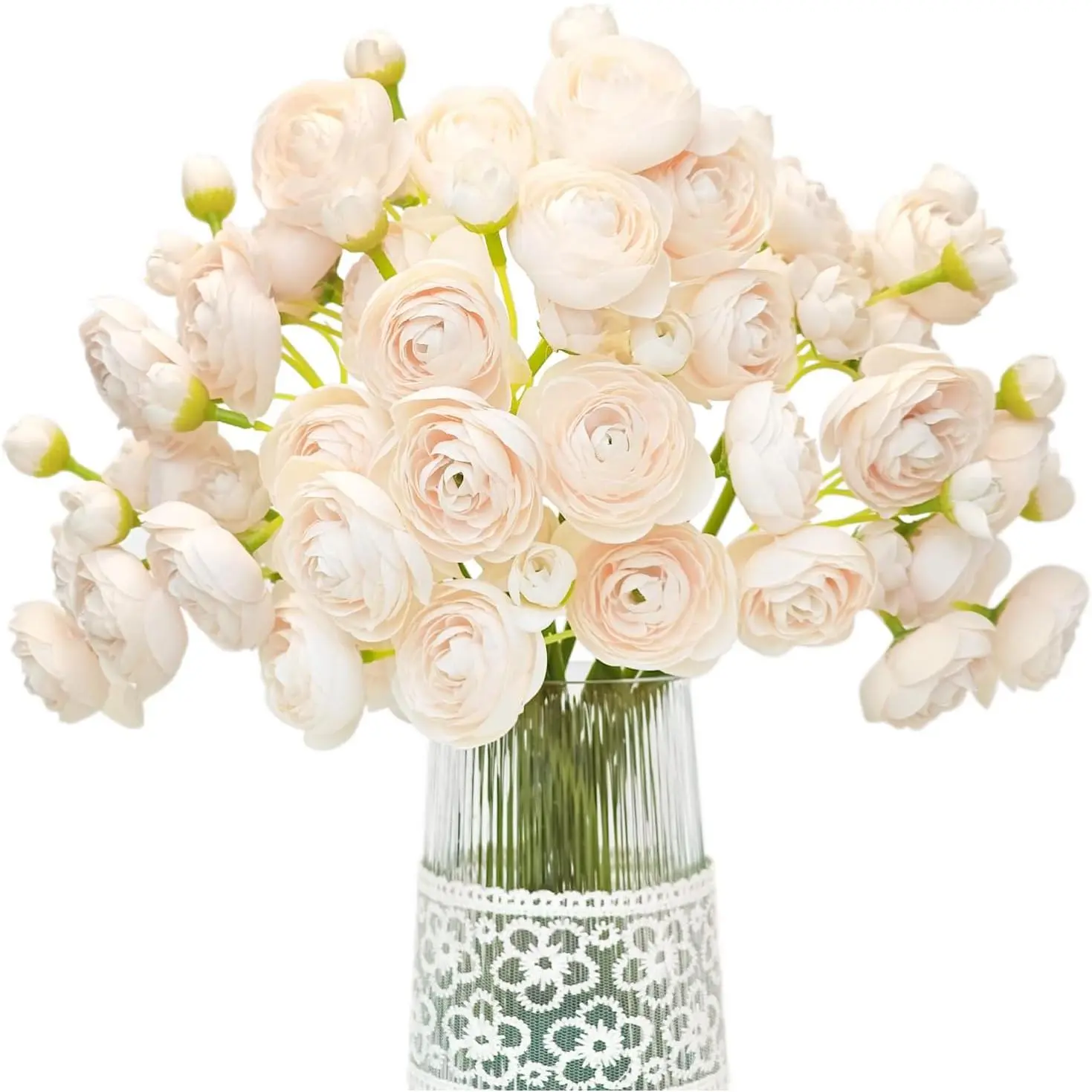 Ranunculus Artificial Flower Light Champagne Silk  Faux DIY Bouquet for Wedding Engagement Centerpieces Arrangements Bridal Shower Decorations Home Decor 18 count