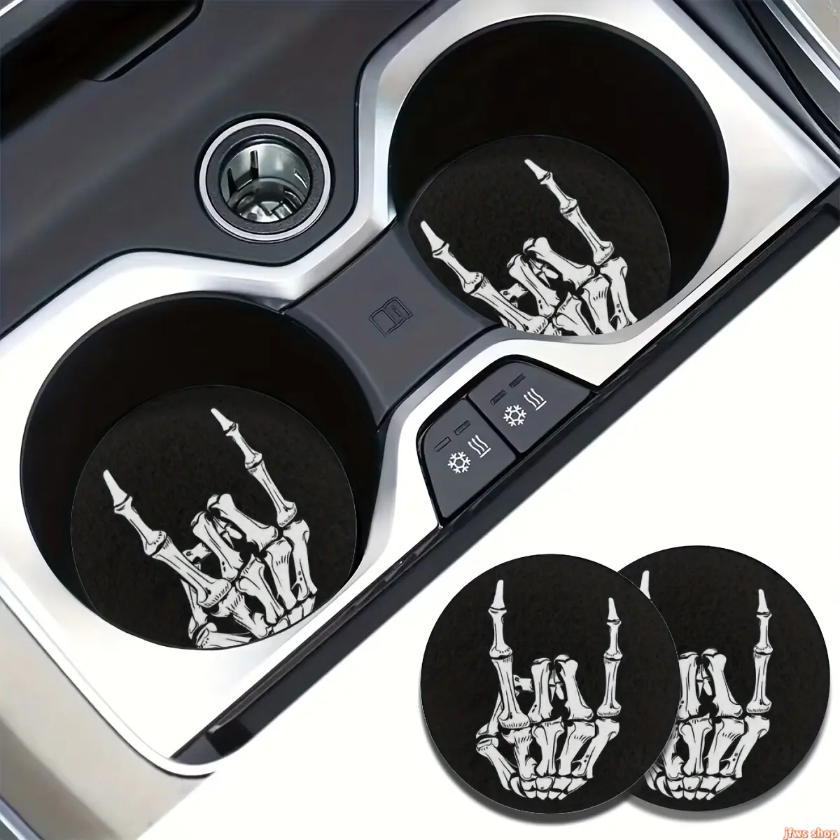 Gothic Skull 2-Piece Absorbent Slip-Proof Car Cup Coasters, Vehicle Decoration Auto Accessories, Car Interior Gadget, DIY Bag Accessory