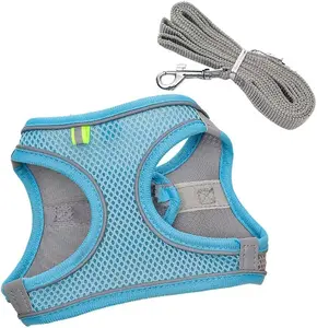 Click to see full view     Blue Breathable Mesh Pet Harness and Leash Set, Adjustable Soft Vest for Small Dogs/Cats, No - Hair - Sticking, Reflective Strips for Safety Size: XS