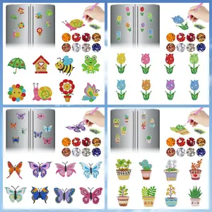 8-piece DIY diamond painting set, Diamond Painting Kits, with magnetic bee, butterfly, potted plant pattern fridge magnets, suitable for decorating shelves, refrigerators and room decoration. Beautiful and practical, festival gift