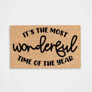 The Most Wonderful Time of The Year Christmas Doormat Handcrafted Flocking Front Porch Decoration Resistant to Rain and Dirt Merry Christmas
