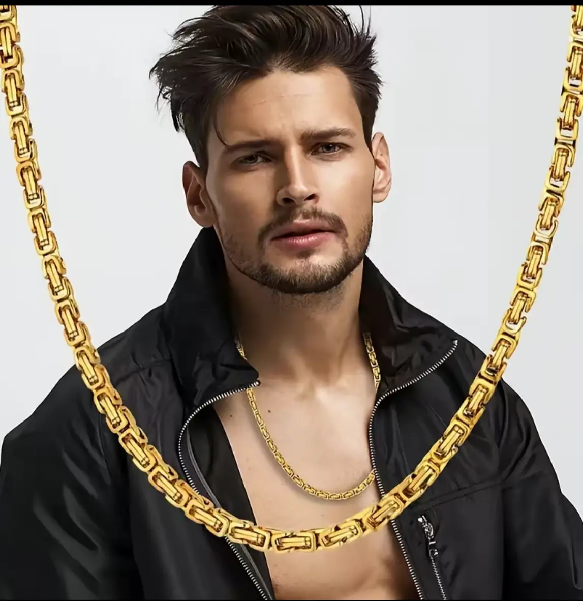 Men's Stainless Steel Necklace and Bracelet Set, Punk Style Edgy Design Byzantine Chain Jewelry, All-Season Fashion Accessories,byzantine chain mens, punk jewelry set, stainless steel chain, hip hop necklace bracelet, men heavy link jewelry