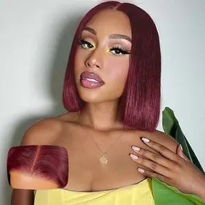 AliPearl Wig 99J Burgundy Color Straight 5x5 Closure Bob Wig Ready To Go Glueless Short Bob Wig Pre Cut Pre Plucked Human Hair