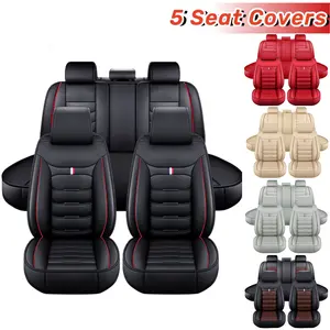 Pickup Car 5 Seat Covers PU Leather Front Rear Cushion Pad Protector Mat , Universal Fits For Ford F150 F250 F350 F450 Chevrolet Silverado GMC 1500 2500HD 3500HD Toyota Tundra 2008-2024 Toyota Tacoma Dodge Ram 1500 2009-2023 2500 3500