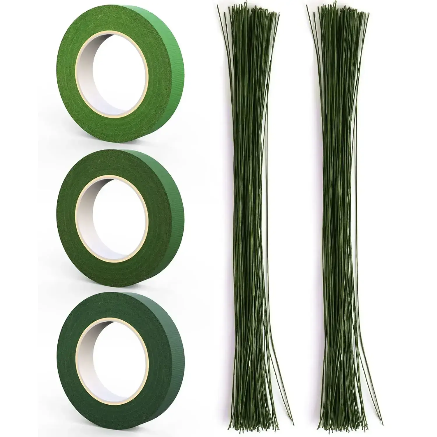 200 Pieces Green Floral Stem Wire 14 inch 22 Gauge Wire and 3 Rolls 1/2" Wide Floral Tape (30Yard/roll) for Bouquet Stem Wrap, Flower Arrangements Kit, DIY Crafts, Flower Making Supplies