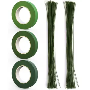 200 Pieces Green Floral Stem Wire 14 inch 22 Gauge Wire and 3 Rolls 1/2" Wide Floral Tape (30Yard/roll) for Bouquet Stem Wrap, Flower Arrangements Kit, DIY Crafts, Flower Making Supplies