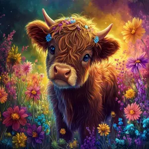 5D DIY Full Drill Round Diamond Painting - Diamond Art Kit Cow Flower Cluster Mosaic, Canvas - DIY Decorative Painting, Crafts, Home Wall Decor, Suitable for Halloween and Christmas, Birthday and Anniversary Gifts, Diamond Painting Kits