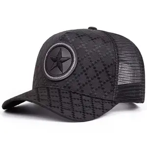 Five pointed star circular grid series baseball cap for men Fashionable business style high-qualityBreathable mesh cap