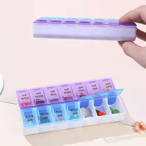 14-Grid Color Pill Box, Portable One-Week Pill Box Set, Mini Combination Pill Box Packing, Daily Regular Reminder Pill Box Monday To Sunday Full Coverage Travel Carry-On & Handbag Essentials, Efficient Management of Vitamins & Medicines
