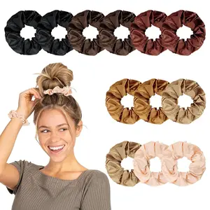 12PCS Satin Silk Scrunchies Hair Ties for Women Girls, 3 Inch Fashion Elastic Bracelets Ponytail Holders Soft Hair Accessories, Classic Multicolored FASOTY