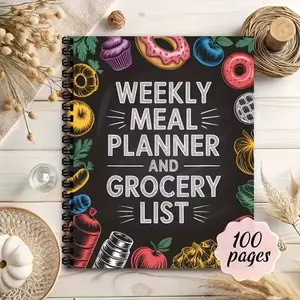 Weekly Meal Planner Notebook, Grocery List Included, Efficient Diet Management Tool, Healthy Eating Plan, Save Shopping Time
