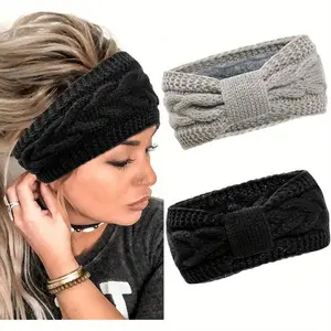 Women's 2-Pack Winter Furry Ear Warmers Headbands, Soft Stretchy Polyester Hairbands, Cozy Warmth Accessories for Cold Weather, 1 Size Fits Most, Black & Grey Unisex Elastic Jacquard Storage (TikTok Shop Black Friday)