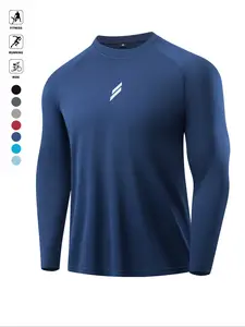 Men's Long Sleeve Sporty T-Shirts, Reflective Chest Design, Casual Round Neck, Polyester Knit Fabric, Athletic Workout Clothing, Ideal for Gym & Daily Activities
