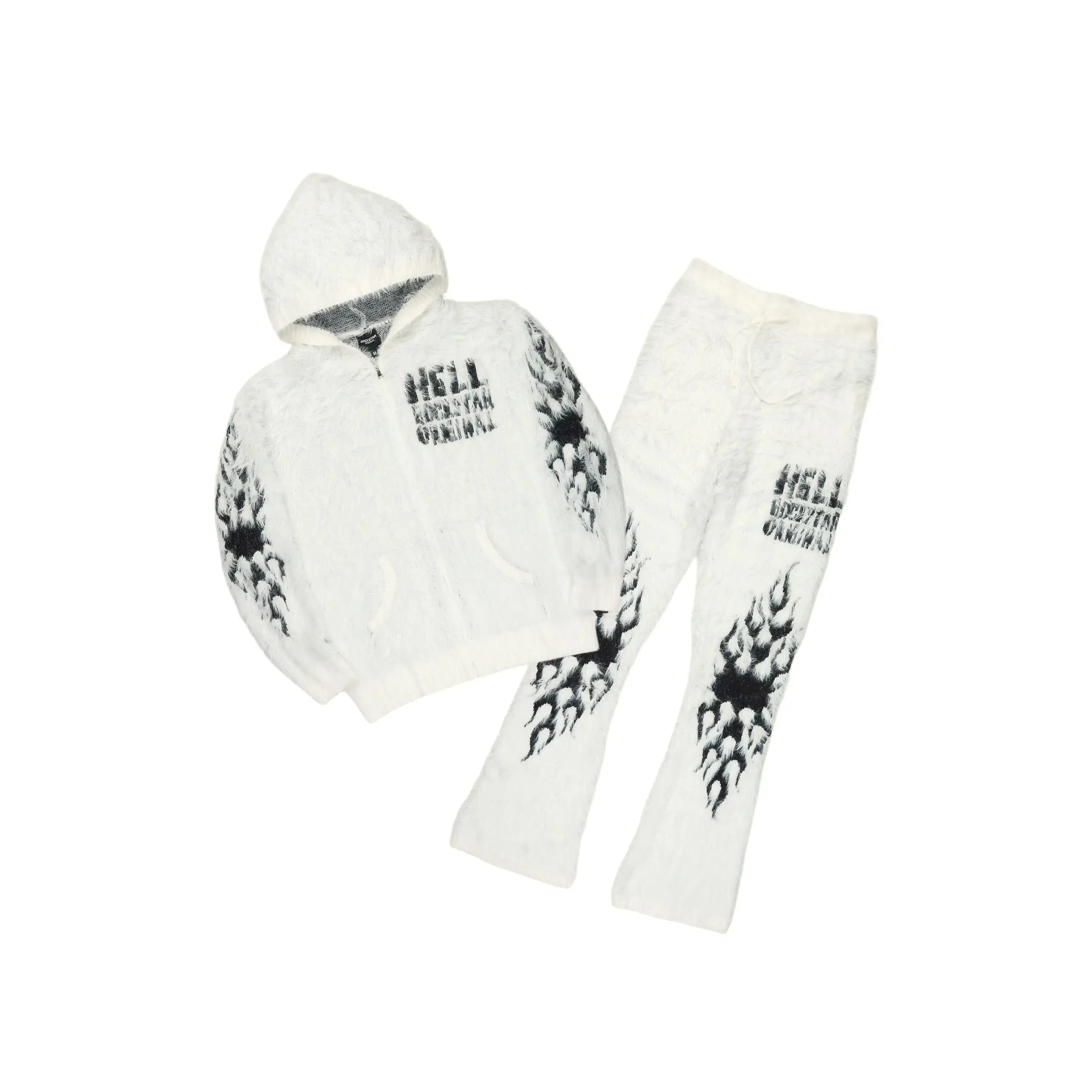 Toshio White Stacked Flare Knitted Mohair Track Set