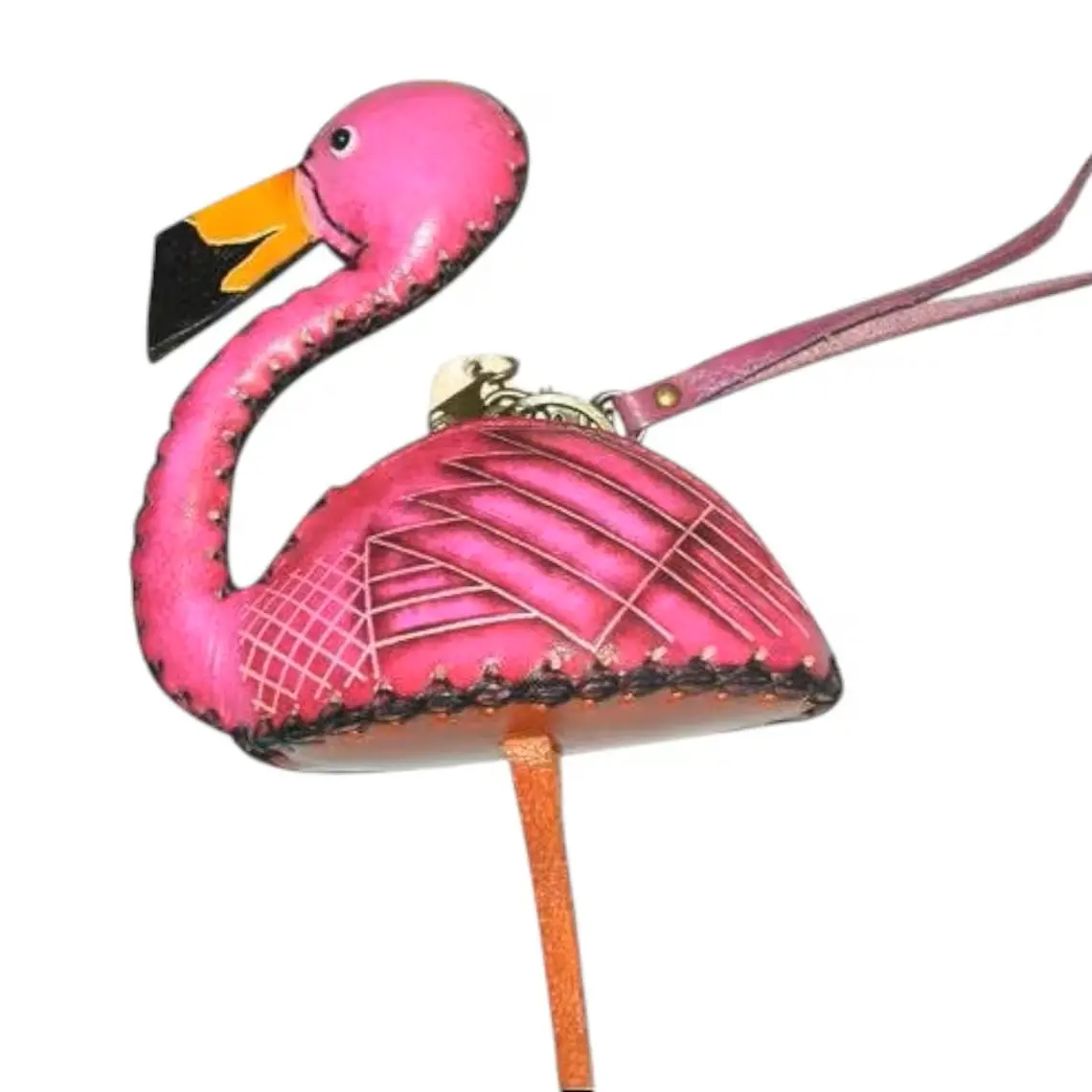 Genuine Handmade Leather Flamingo  Wristlet Coin Purse Wallet Change Purse Cartoon Mini Bag Animal Small Bag