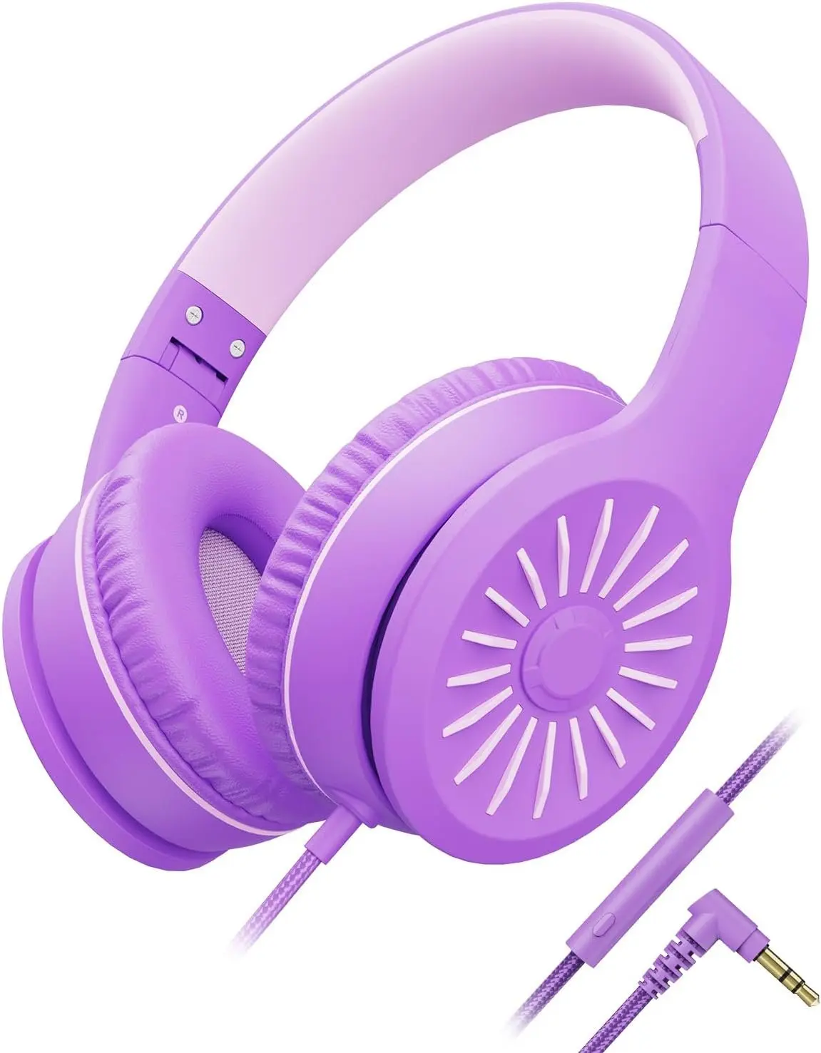 Wired Headphones with Microphone, K16 On-Ear Headphones for  with 3.5MM Jack, Foldable Stereo Bass Headphones for Teens School  Kindle, Fire, Chromebook, Tablet(Purple )