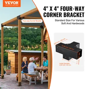 VEVOR Pergola Bracket Kit 4''x4''(Inner Size 3.6x3.6), 2pcs 4-Way Heavy Duty Corner Bracket Woodworks DIY Post Base Kit, Easy Installation Wooden Beams for Gazebos, Patio Pergolas, Log Cabin Outdoor
