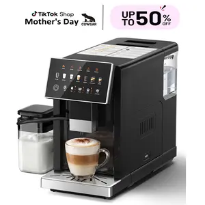 COWSAR Touchscreen Coffee Machine with Automatic Milk Frother, All-in-One Smart Espresso Maker for Cappuccino & Latte, Built-in Conical Grinder & Intelligent Reminder, Removable Brewer & Water Tank (Black)
