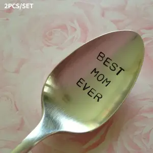 2pcs Best Mom Ever vintage silverware hand stamped spoon