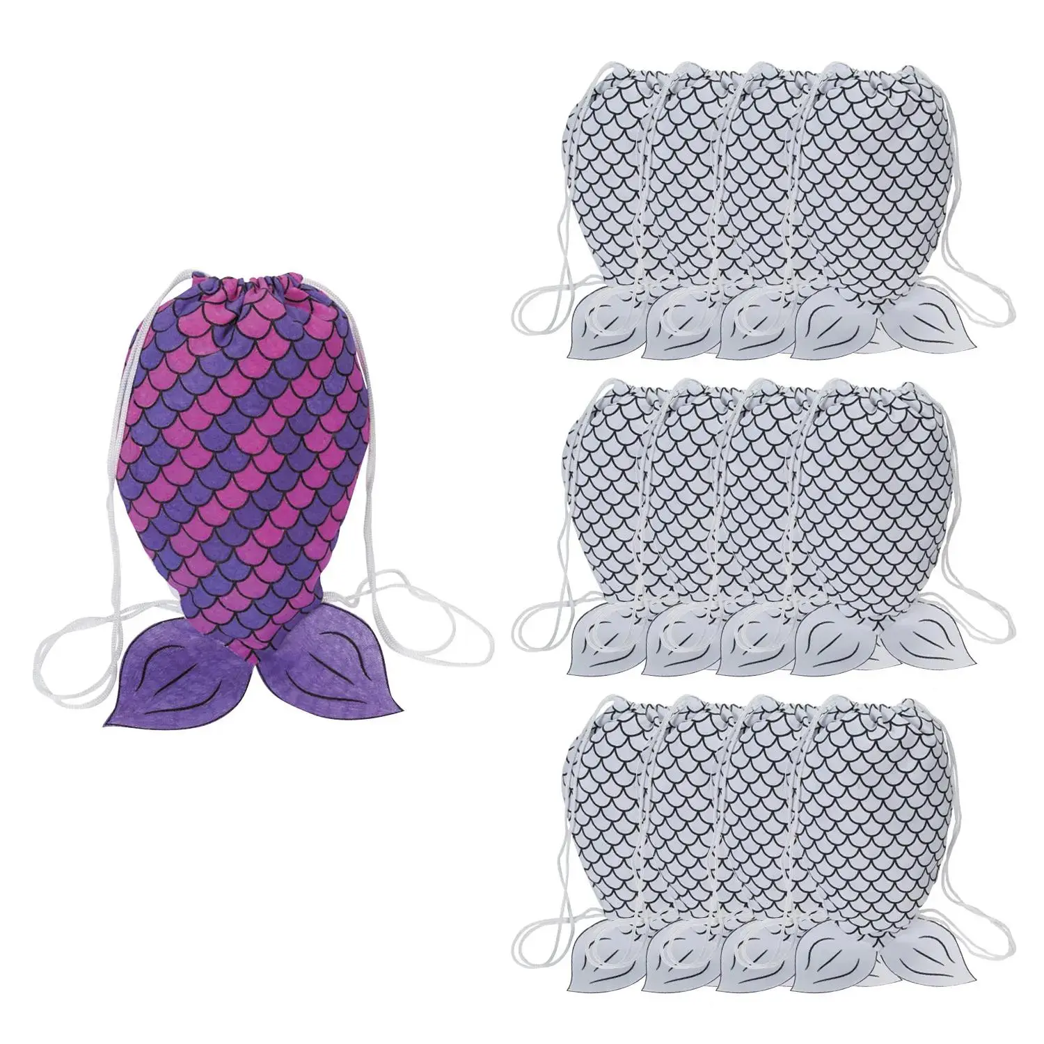 9 1/2" x 15" Color Your Own Mermaid Tail Canvas Drawstring Bags - 12 Pc.