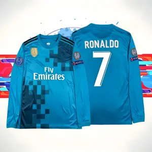 2017-2018 Blue No. 7 Long-SleeveRonaldo Retro Away Jersey