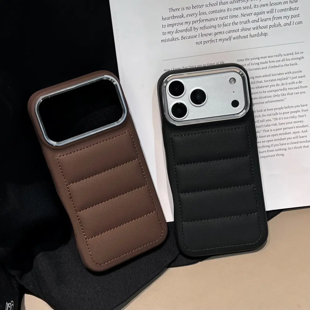 Fin Fashion Down Jacket Silicone Relax Phone Case For iPhone 17 Air 16 15 14 13 12 Pro Max 17ProMax Winter Soft Puffer Bumper Cover