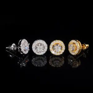 [ICE HUE] 5A+ Sri Lanka Moissanite 9.5mm Hollow Round Stud Earrings, S925 Silver 18K Gold Plated, Luxury Hip Hop Jewelry for Men & Women, Classic Sporty Style, Gift Idea, Daily Casual Fashion Earrings