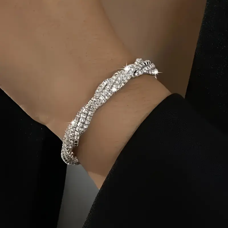 Vintage Bedazzled Sparkle Bracelet, Crystal Inlaid Cuff Bangle for Women, Bridal Jewelry with Bling Effect for Wedding Party, Bridal Bracelet, Bedazzled Sparkle Bracelets & Bangles