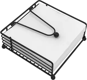 Napkin Holder for Table, Flat Napkin Dispenser with Weighted Arm, Square Cocktail Paper Holder of Elegant Rustic Iron for Kitchen Dining Room Decor Restaurant Farmhouse Hotel Party, Black