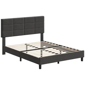 Gaomon Full-Size Linen-Upholstered Platform Bed Frame with Adjustable Headboard, Wood Slats, Noise-Free Design, No Box Spring Needed, Easy Assembly & Minimalist Style for Apartment Bedrooms, Light Gray