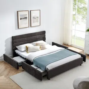 Niccae Queen Size Cushioned Bed with Comfortable Upholstered Frame, Stylish Headboard and Solid Supportive Bed Frame (85" x 66" x 36") new bed
